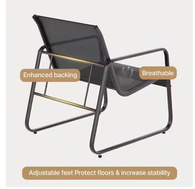 Patio Furniture Set with Metal Frame Glass Table, Black