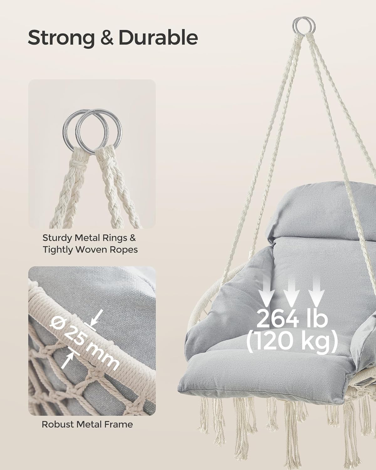 SONGMICS Hanging Hammock Chair with Large, Thick Cushion