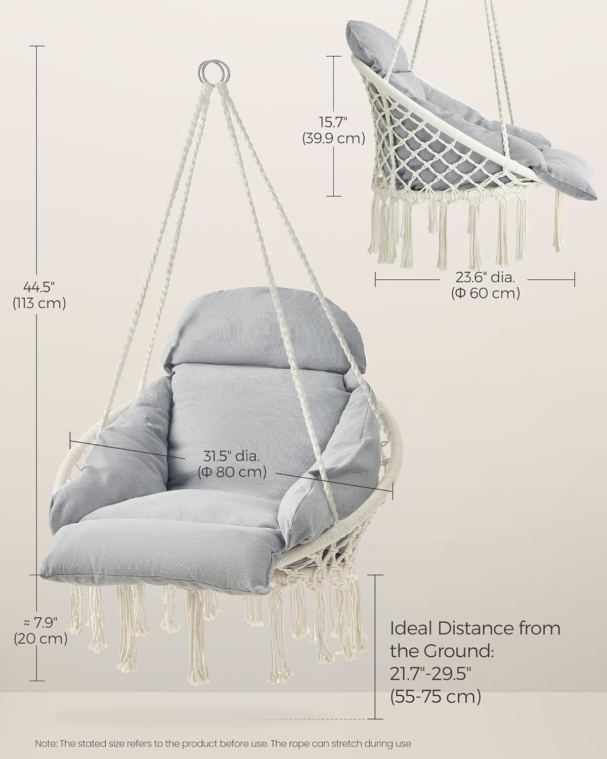 SONGMICS Hanging Hammock Chair with Large, Thick Cushion