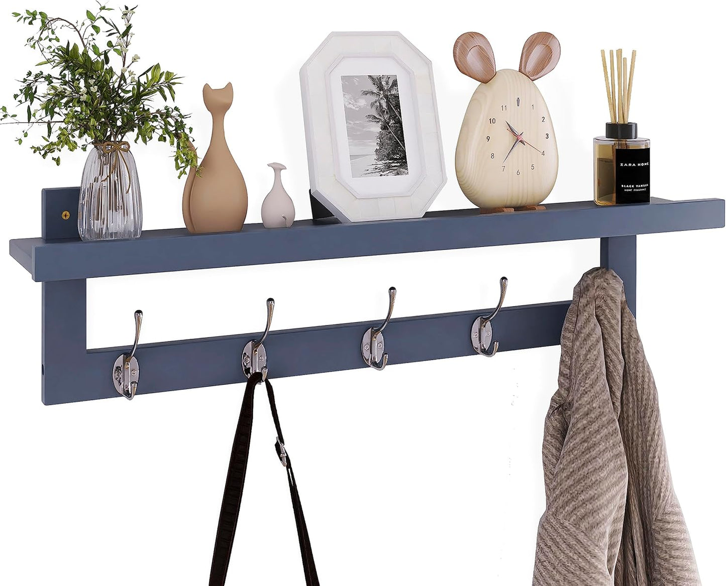 Bamboo Shelf with Coat Hooks