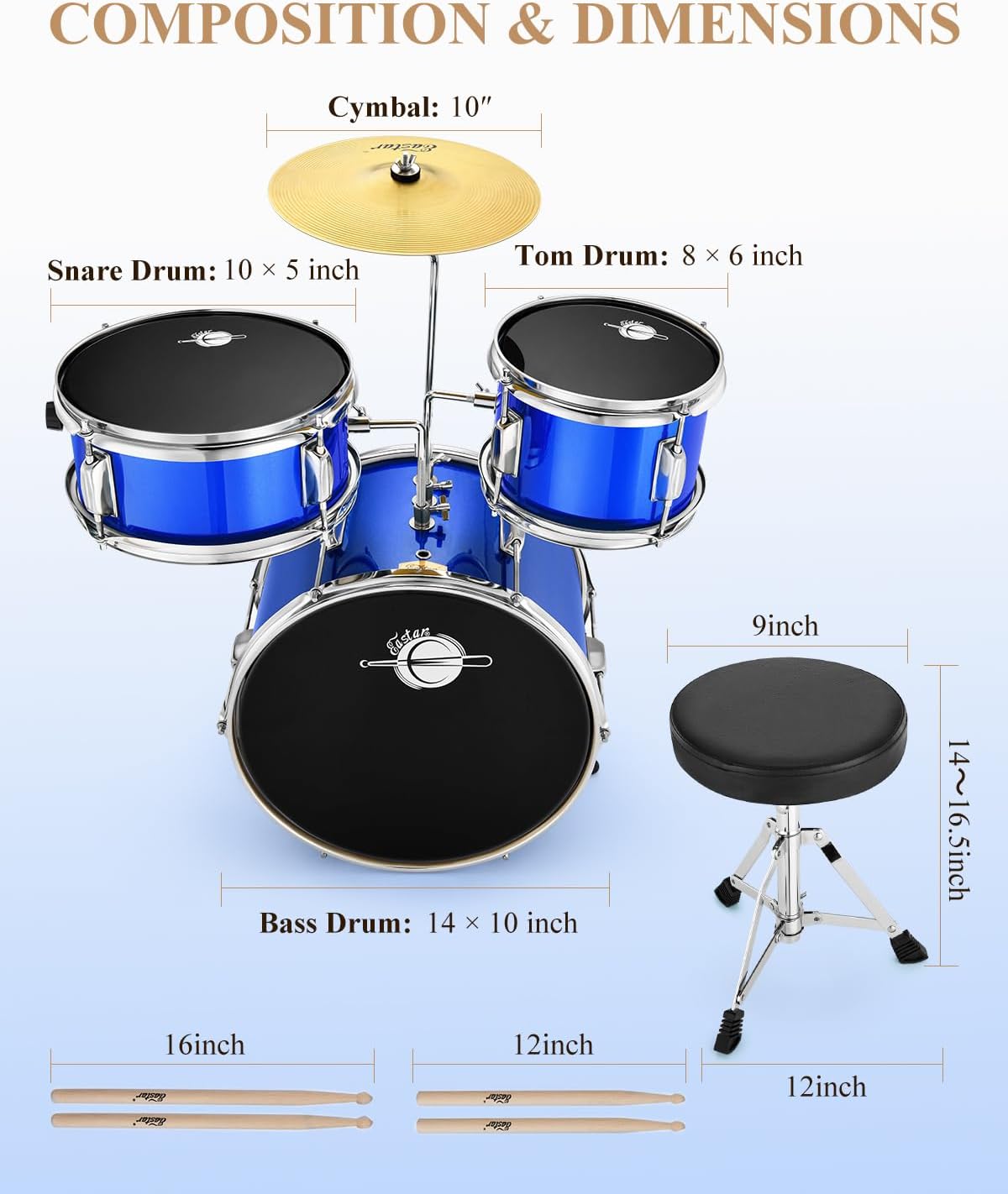 Eastar 14" Drum Kit for Kids