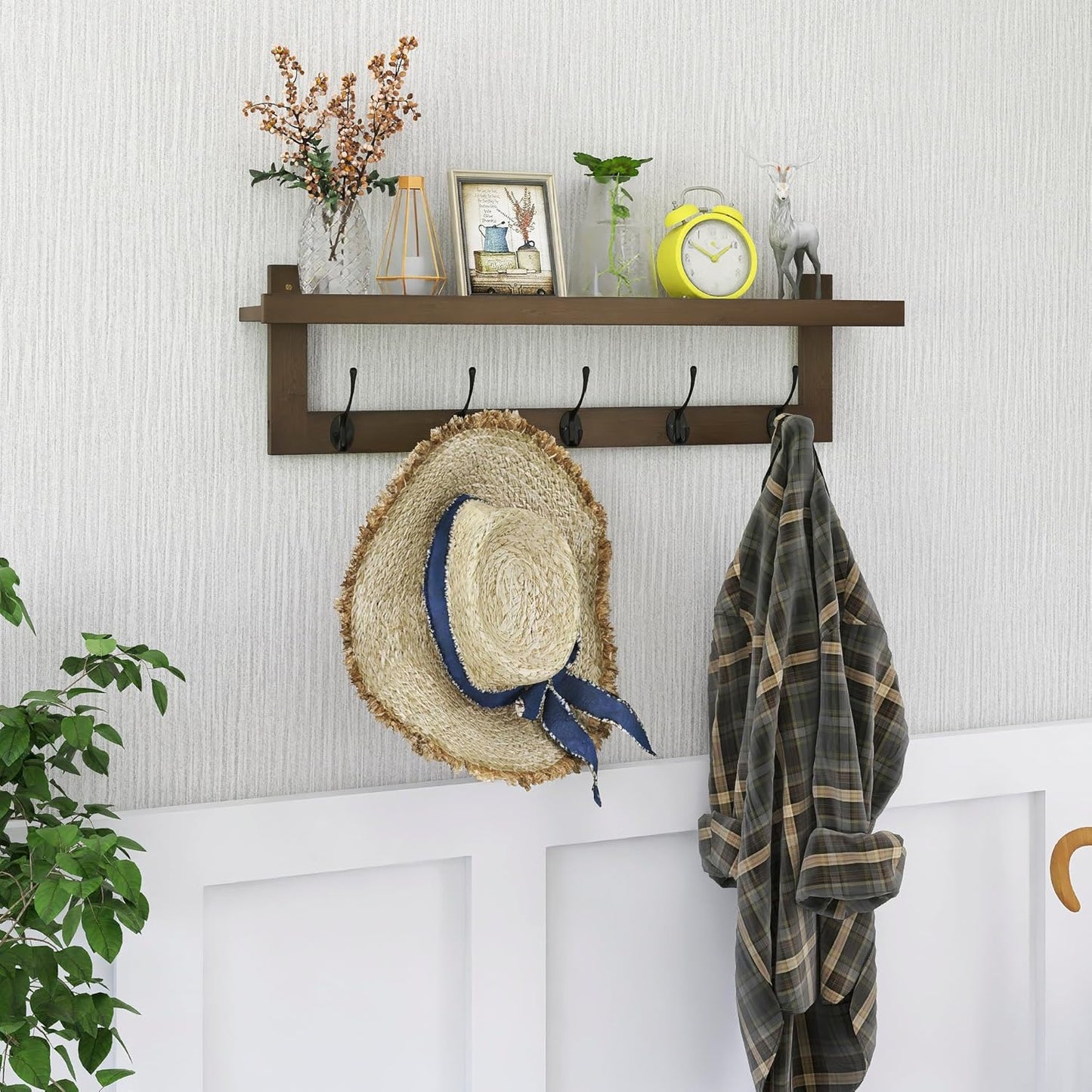 Bamboo Shelf with Coat Hooks