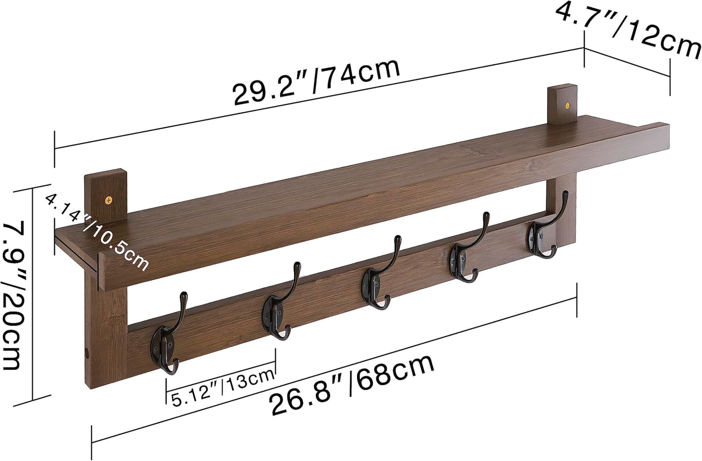 Bamboo Shelf with Coat Hooks